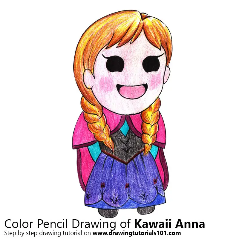 Kawaii Anna from Frozen Color Pencil Drawing
