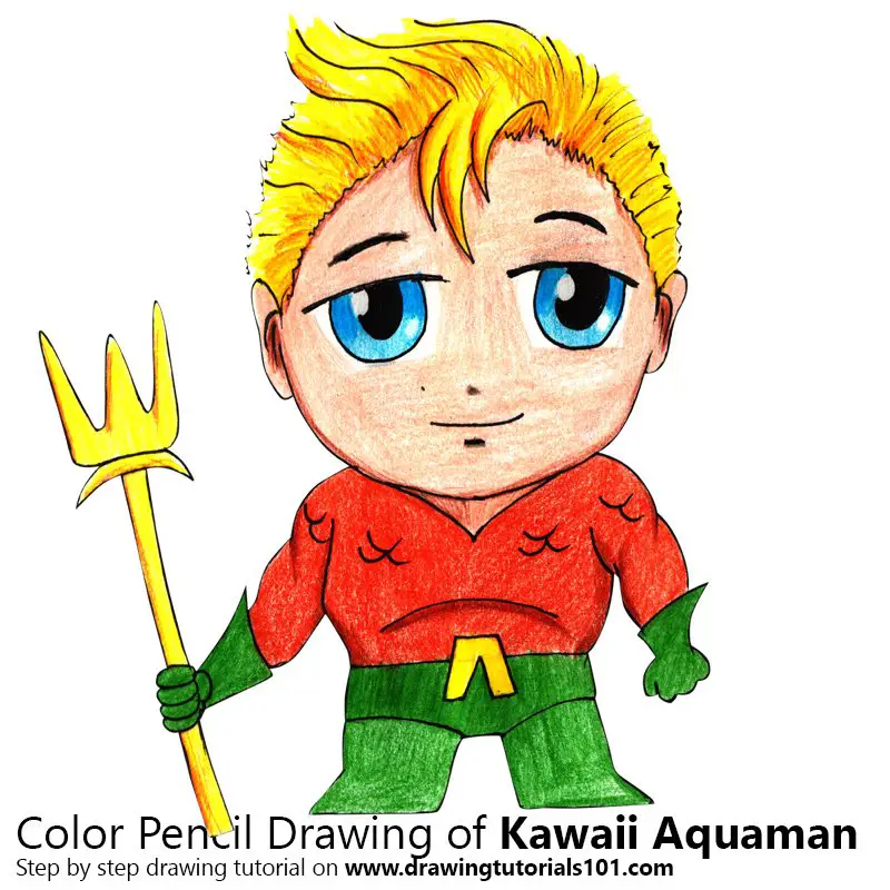 Kawaii Aquaman Color Pencil Drawing