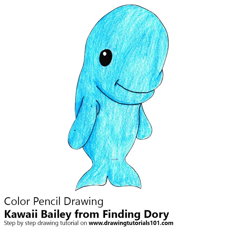 Kawaii Bailey from Finding Dory Color Pencil Drawing