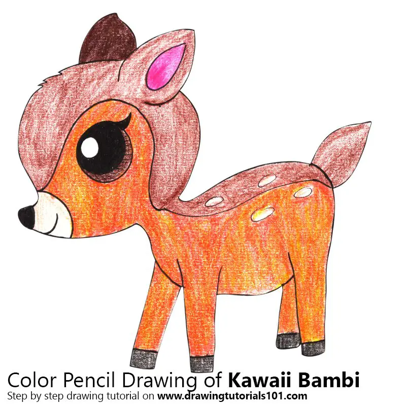 Kawaii Bambi Color Pencil Drawing