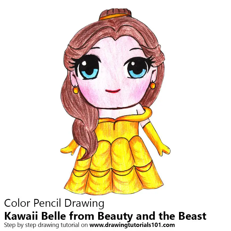 Kawaii Belle from Beauty and the Beast Color Pencil Drawing