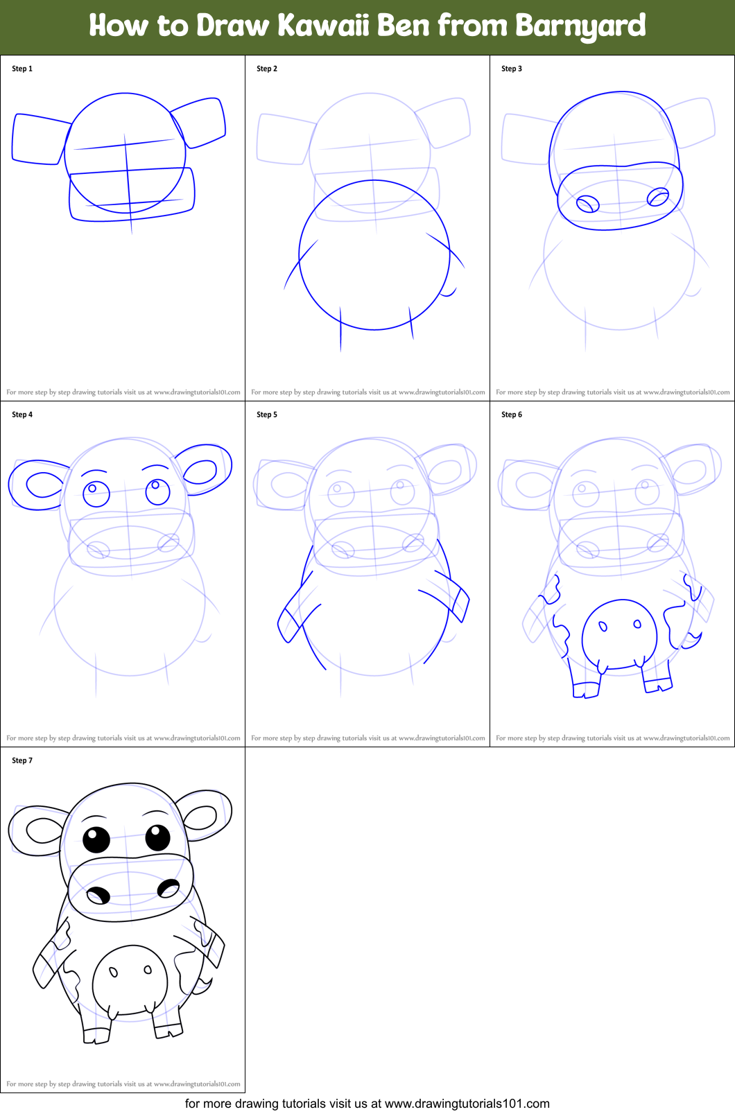 How to Draw Kawaii Ben from Barnyard printable step by step drawing ...