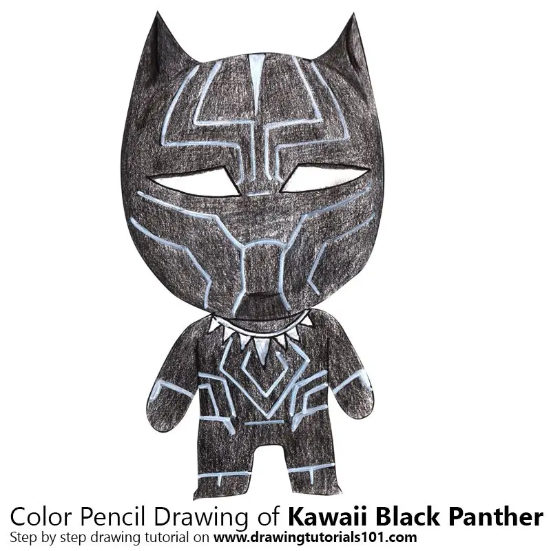 Kawaii Black Panther Color Pencil Drawing