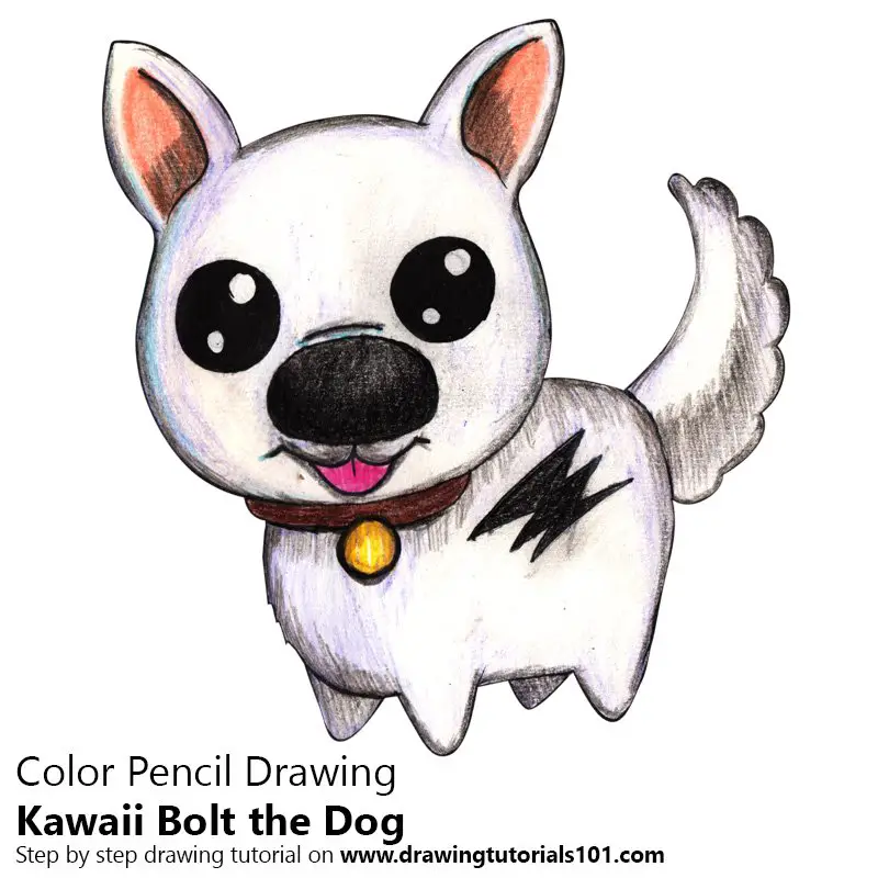 Kawaii Bolt the Dog Color Pencil Drawing