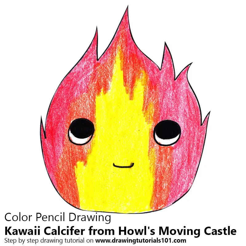 Kawaii Calcifer from Howl's Moving Castle Color Pencil Drawing
