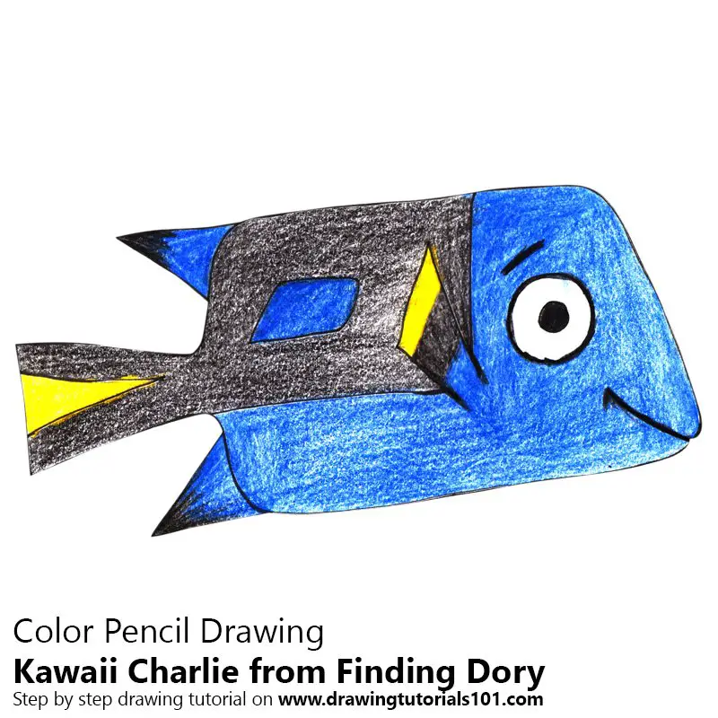 Kawaii Charlie from Finding Dory Color Pencil Drawing
