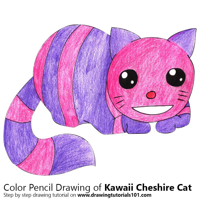 Kawaii Cheshire Cat Color Pencil Drawing