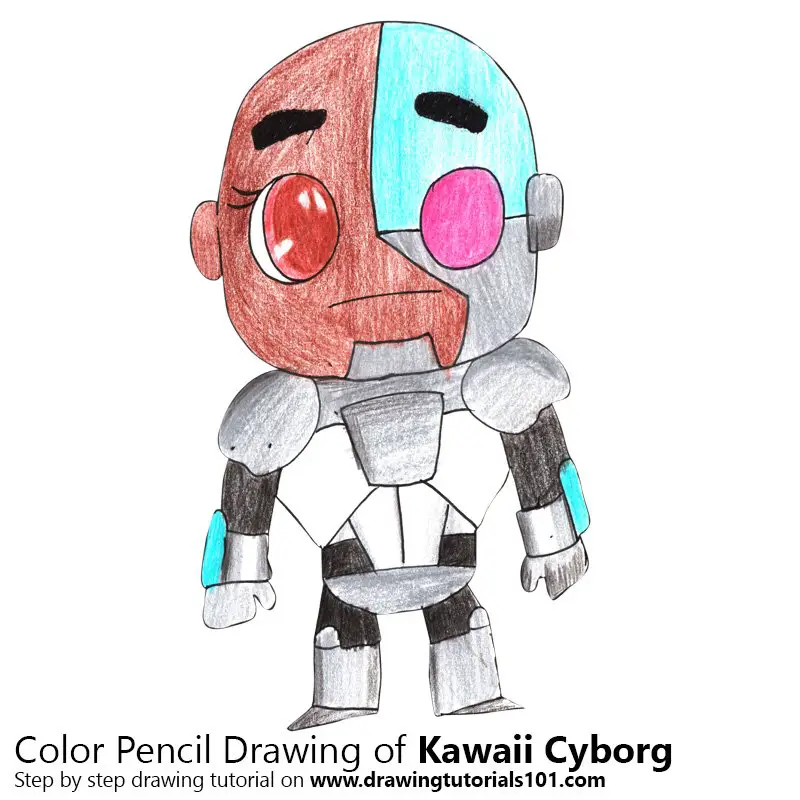 Kawaii Cyborg Color Pencil Drawing