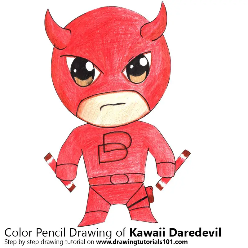 Kawaii Daredevil Color Pencil Drawing
