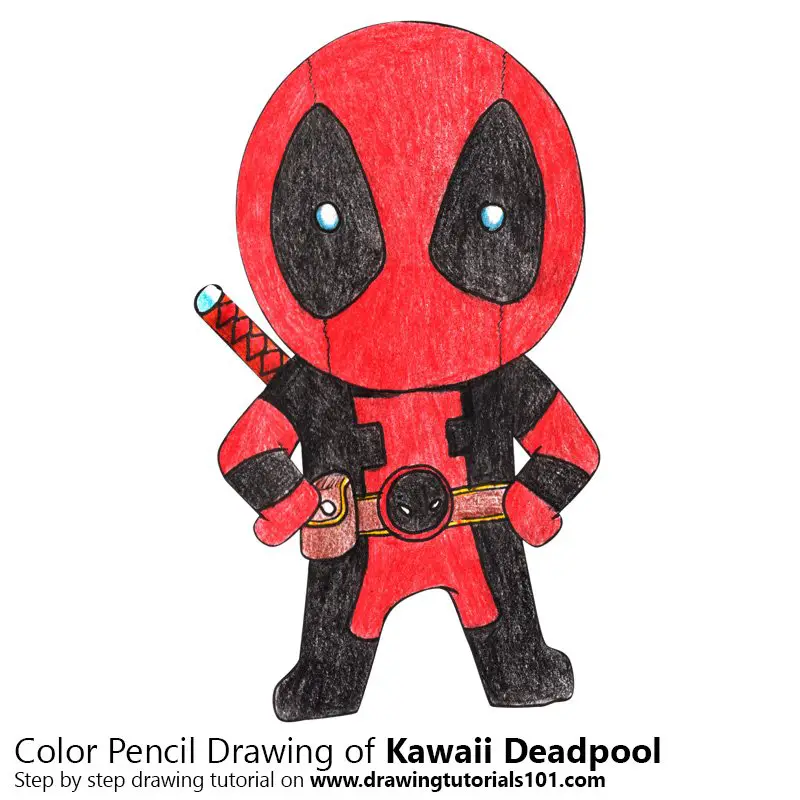 Kawaii Deadpool Color Pencil Drawing