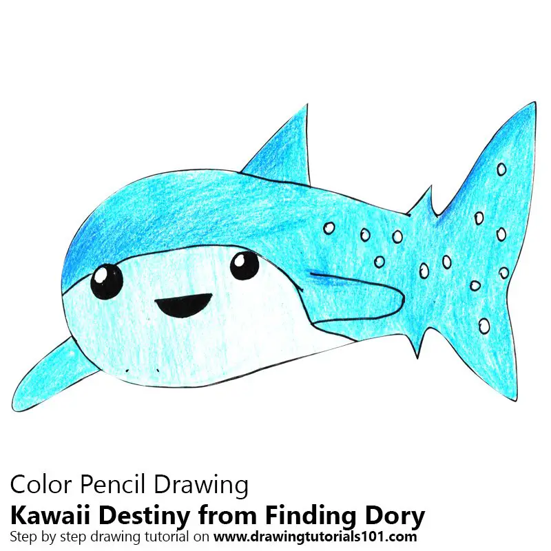 Kawaii Destiny from Finding Dory Color Pencil Drawing