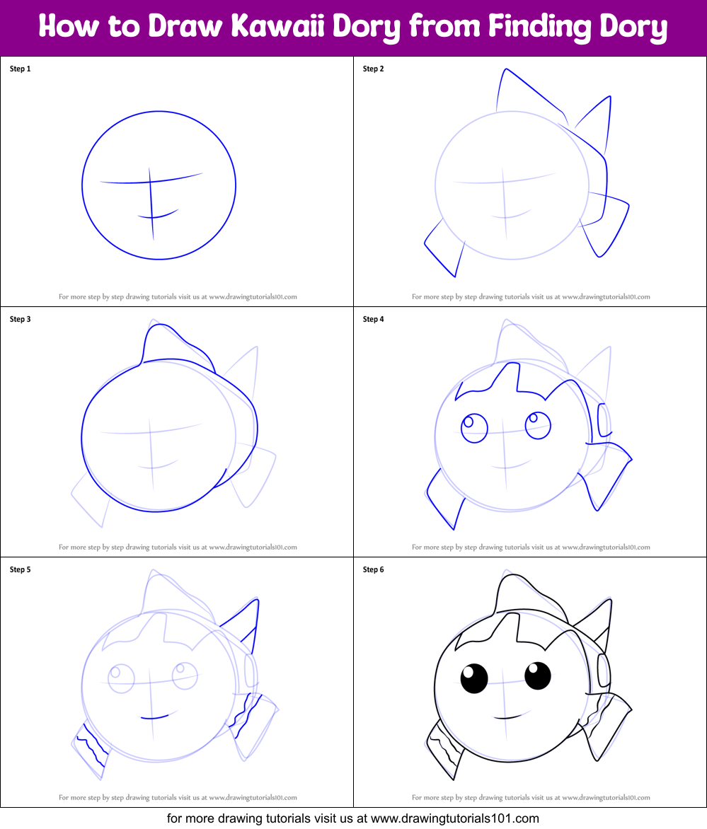 How to Draw Kawaii Dory from Finding Dory printable step by step ...