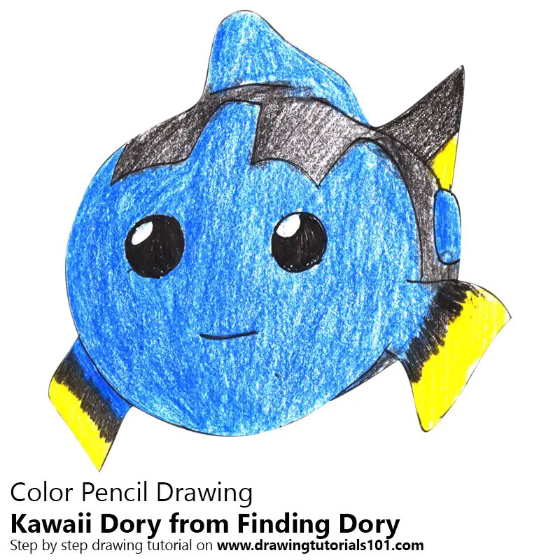 Kawaii Dory from Finding Dory Color Pencil Drawing