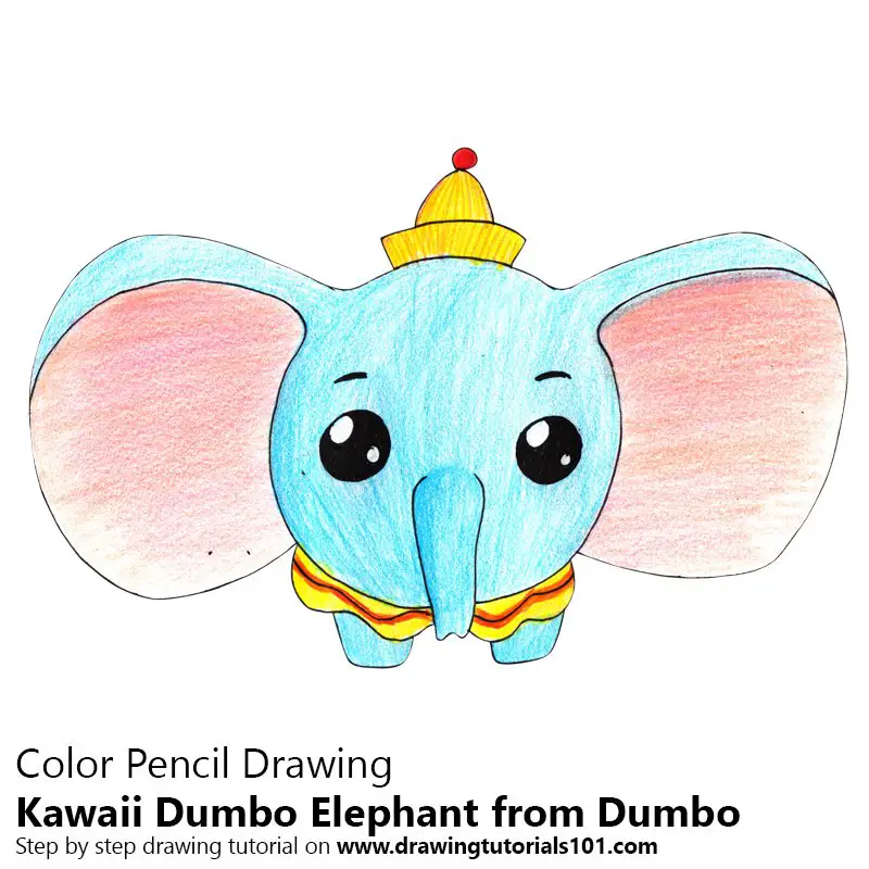 Kawaii Dumbo Elephant from Dumbo Color Pencil Drawing