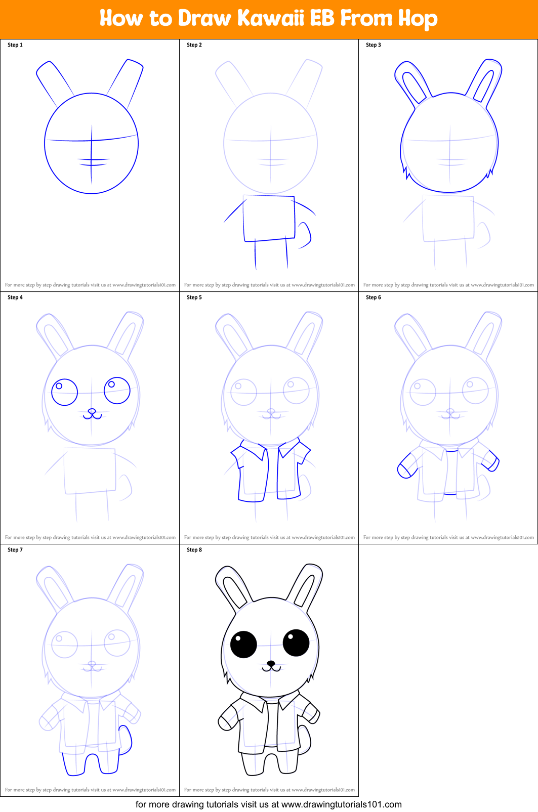 How to Draw Kawaii EB From Hop printable step by step drawing sheet ...