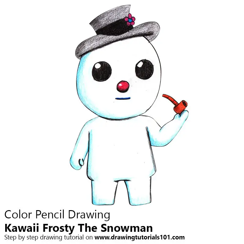 Kawaii Frosty The Snowman Color Pencil Drawing