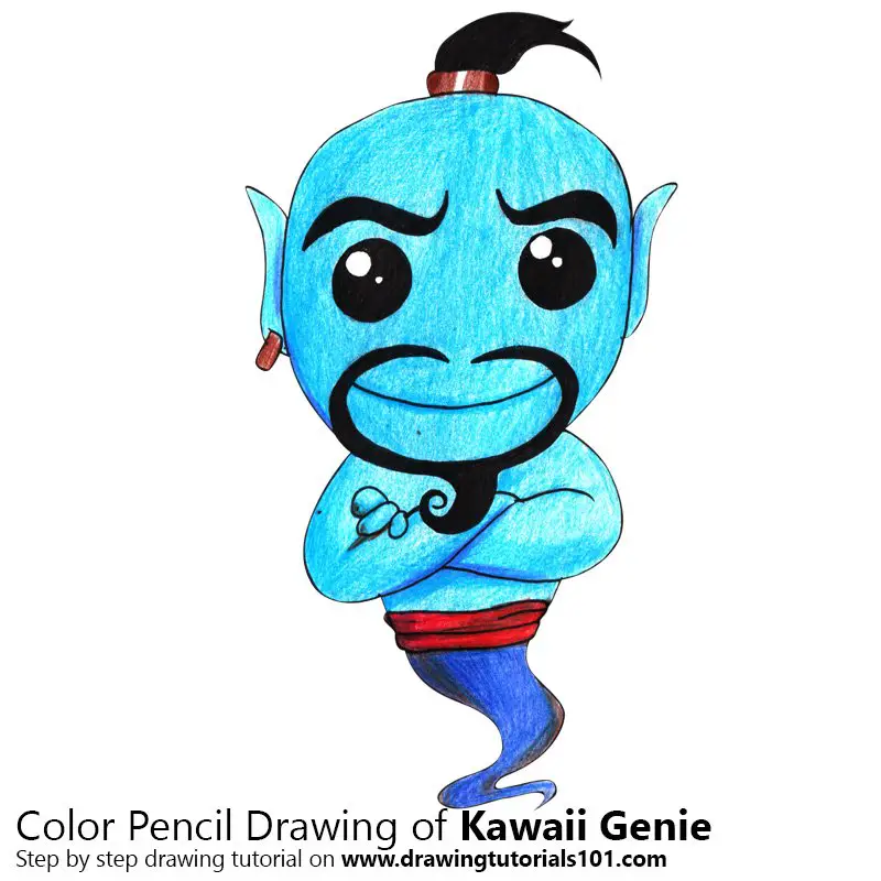 Kawaii Genie from Aladdin Color Pencil Drawing