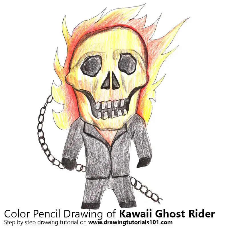 Kawaii Ghost Rider Color Pencil Drawing