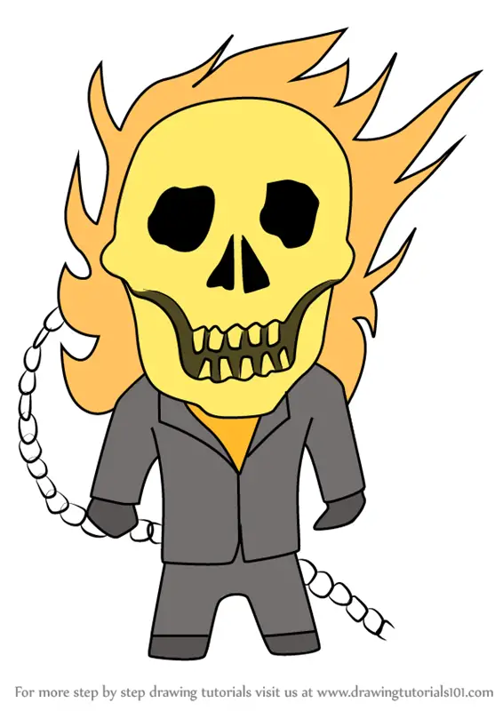 Step by Step How to Draw Kawaii Ghost Rider 