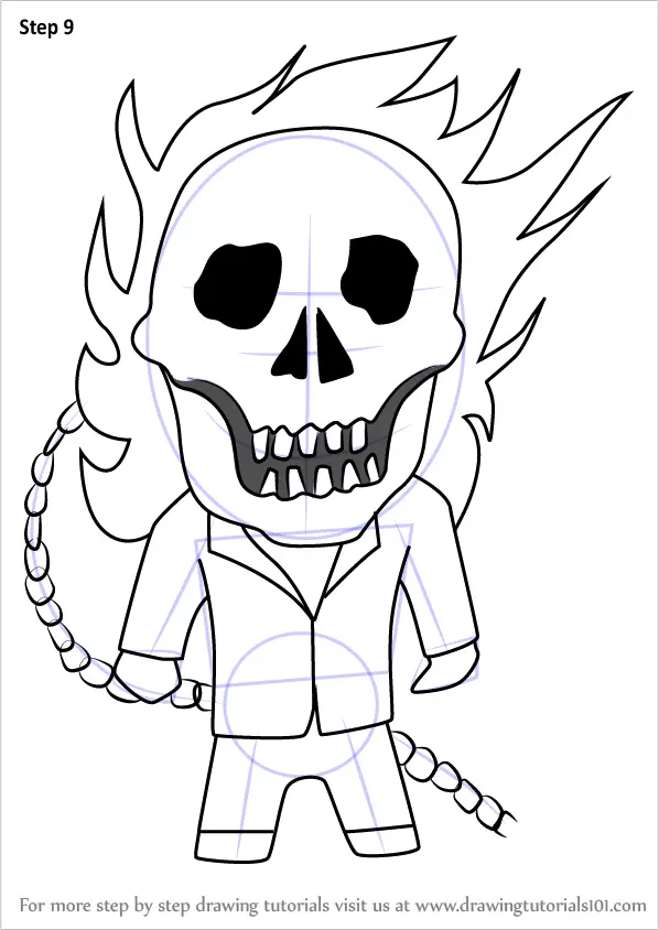 Step by Step How to Draw Kawaii Ghost Rider : DrawingTutorials101.com