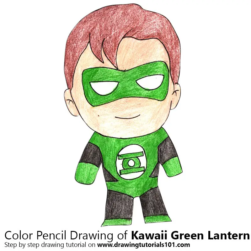Kawaii Green Lantern Color Pencil Drawing