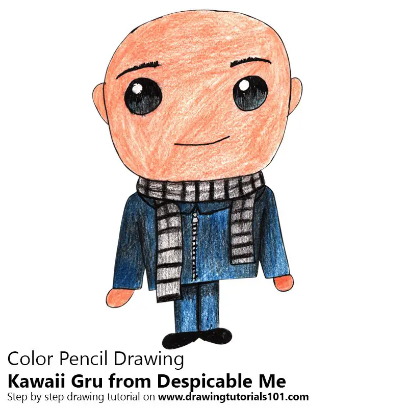 Kawaii Gru from Despicable Me Color Pencil Drawing