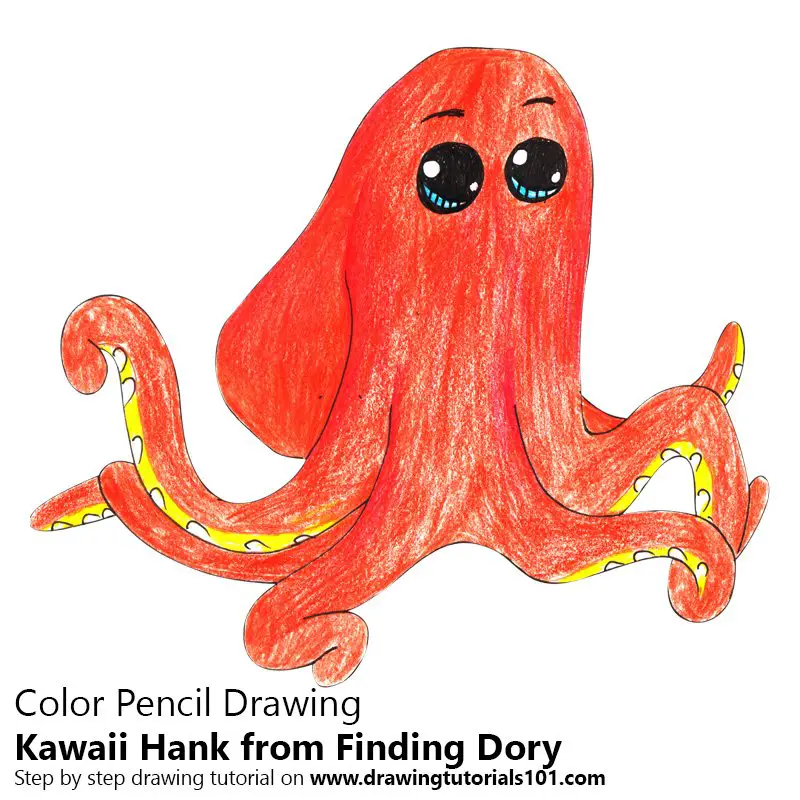 Kawaii Hank from Finding Dory Color Pencil Drawing