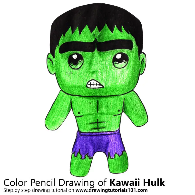 Kawaii Hulk Color Pencil Drawing