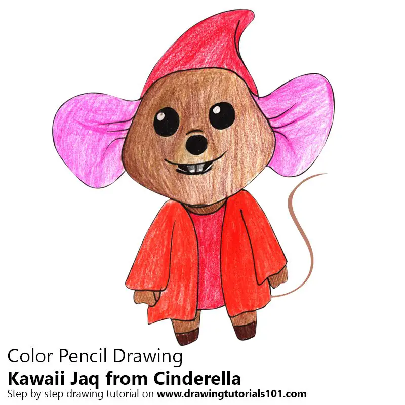 Kawaii Jaq from Cinderella Color Pencil Drawing