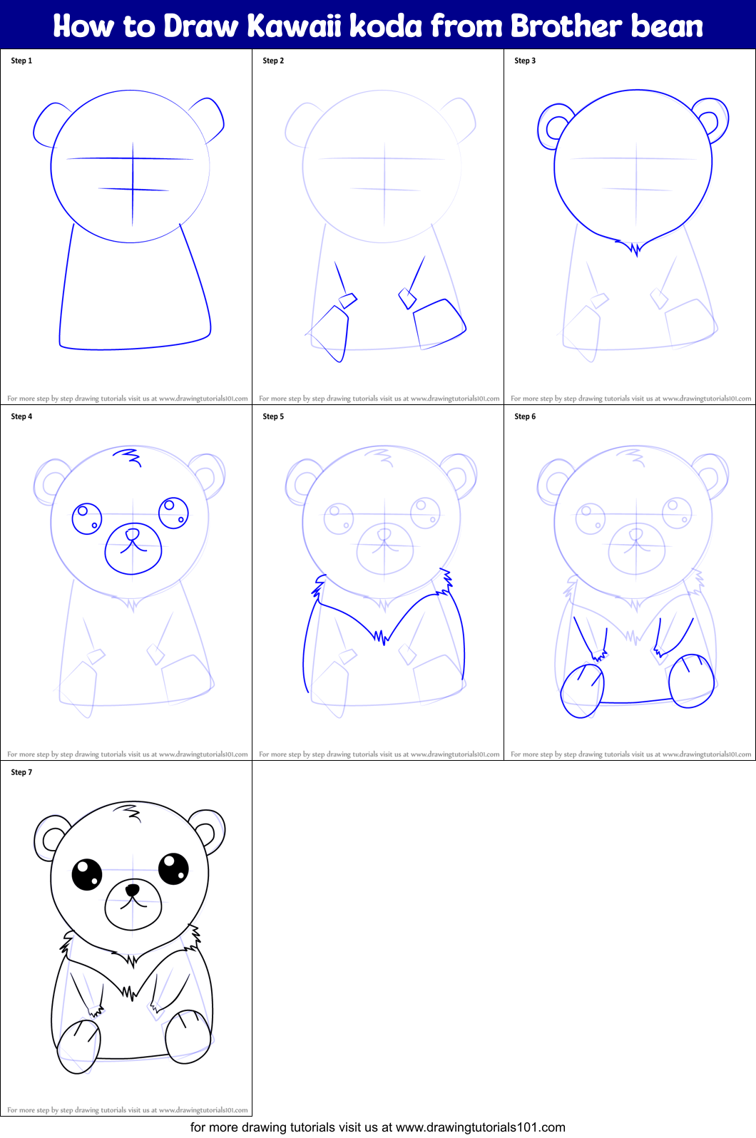 How to Draw Kawaii koda from Brother bean printable step by step ...