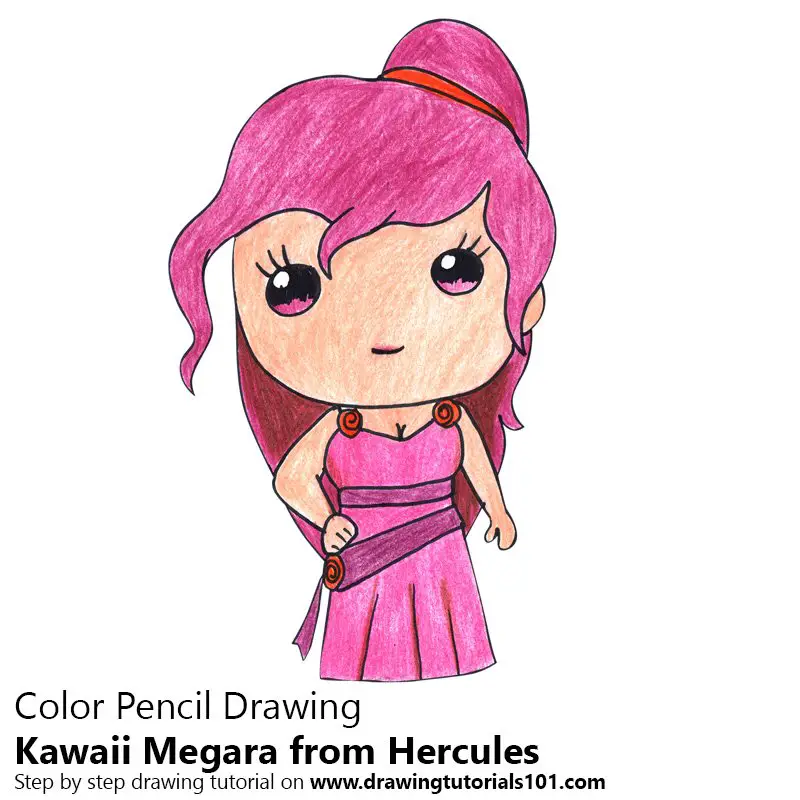 Kawaii Megara from Hercules Color Pencil Drawing