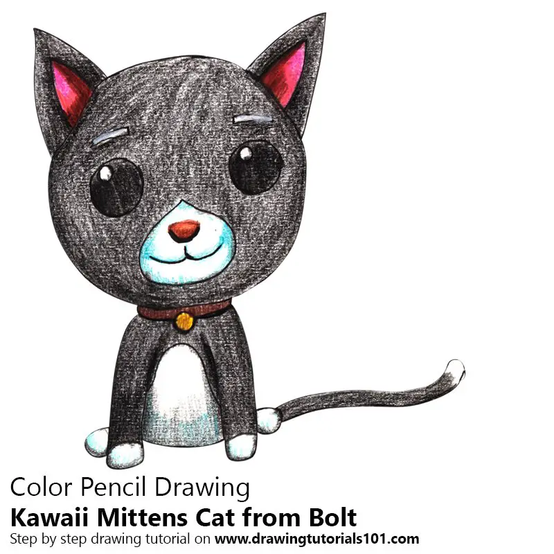 Kawaii Mittens Cat from Bolt Color Pencil Drawing