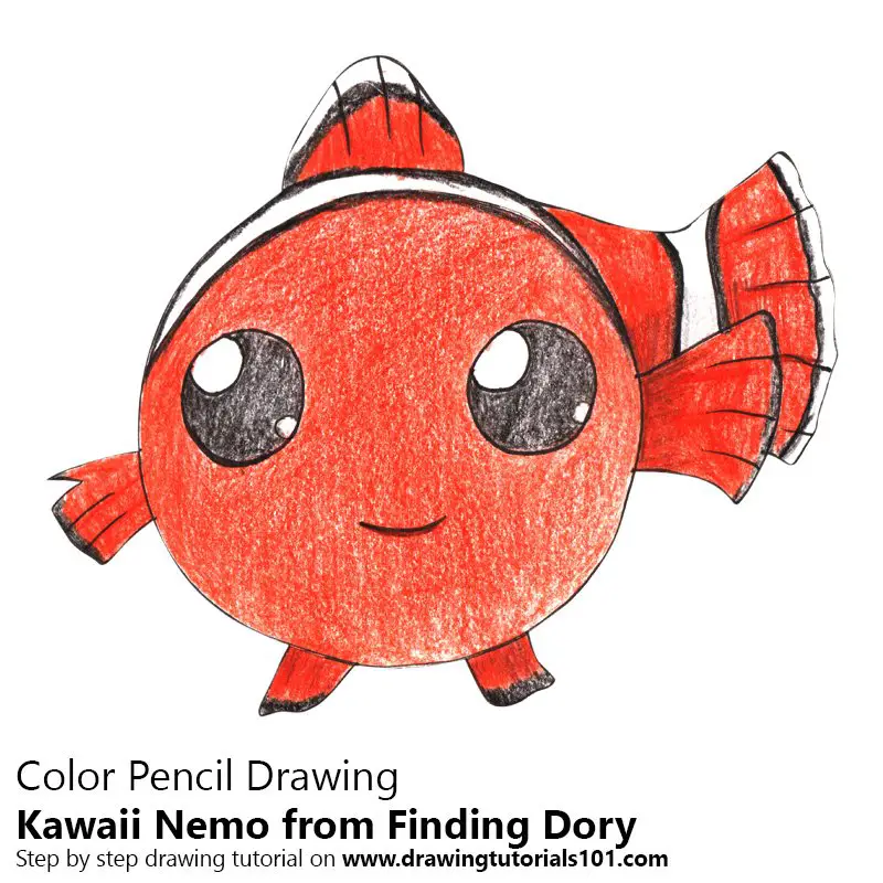 Kawaii Nemo from Finding Dory Color Pencil Drawing