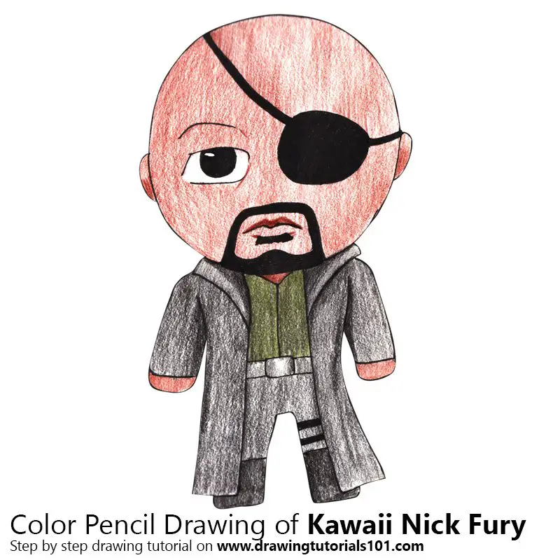 Kawaii Nick Fury Color Pencil Drawing