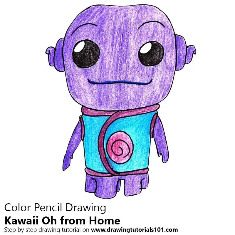 Kawaii Oh from Home Color Pencil Drawing