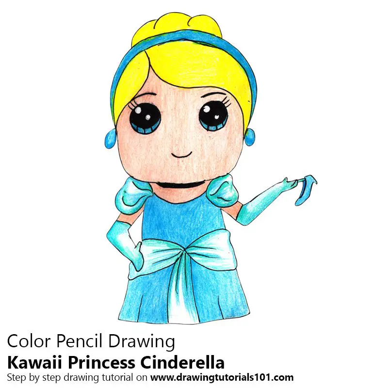 Kawaii Princess Cinderella Color Pencil Drawing