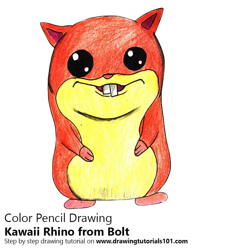 Kawaii Rhino from Bolt Color Pencil Drawing