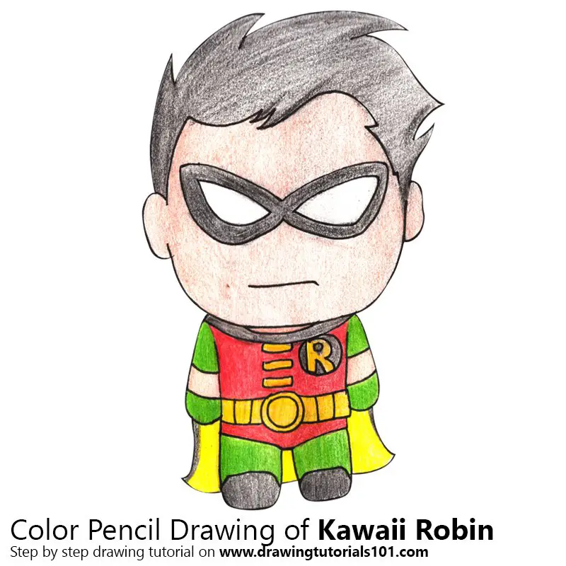 Kawaii Robin Color Pencil Drawing