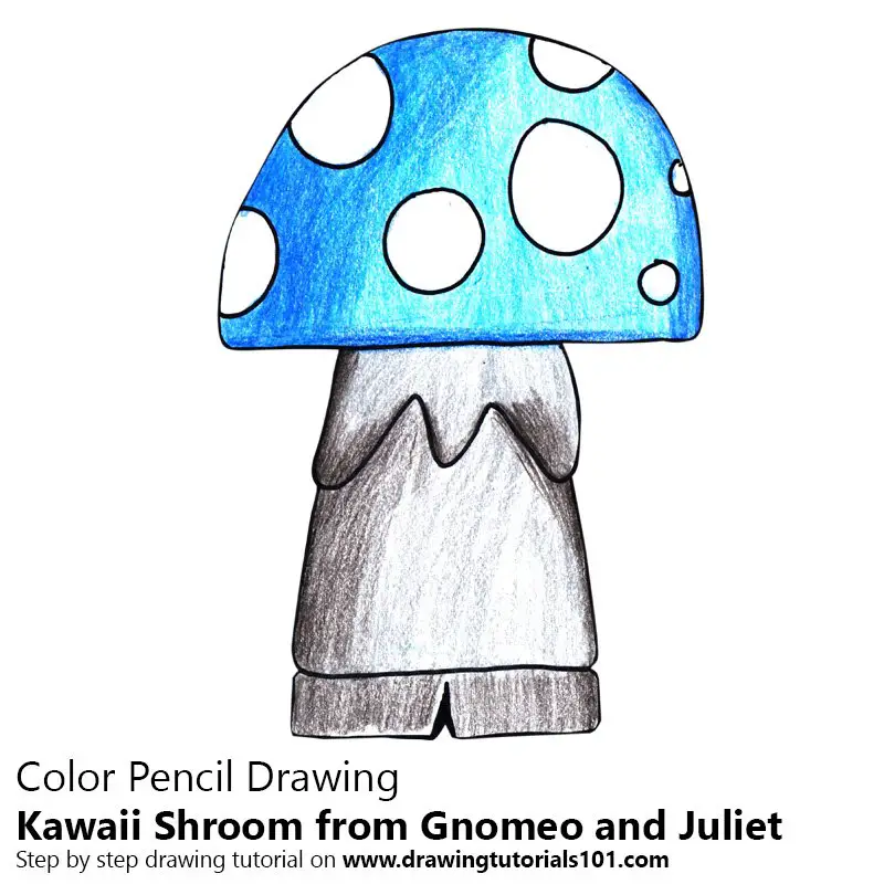 Kawaii Shroom from Gnomeo and Juliet Color Pencil Drawing