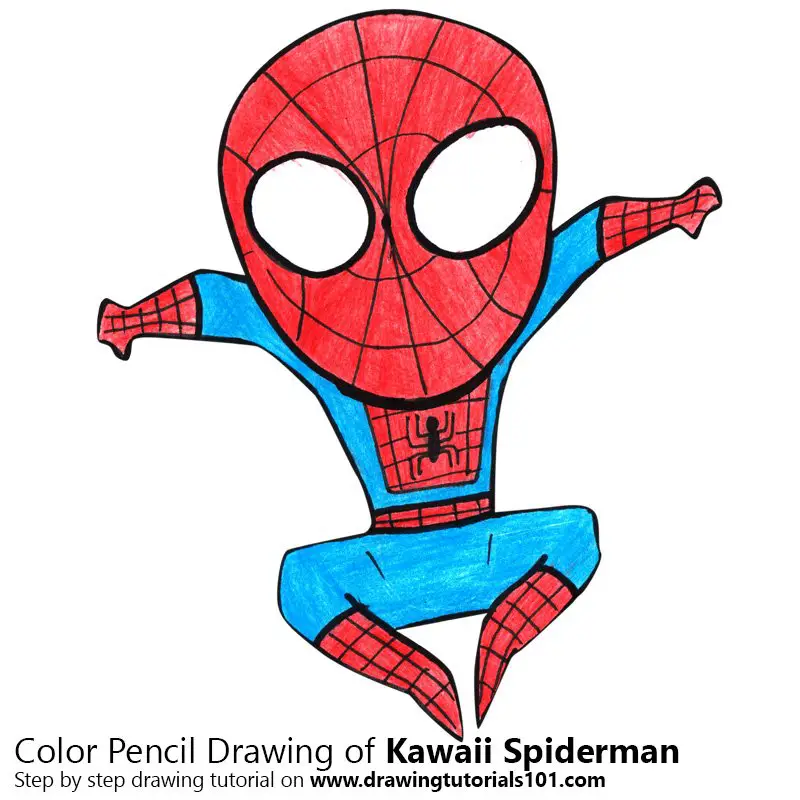 Kawaii Spiderman Color Pencil Drawing