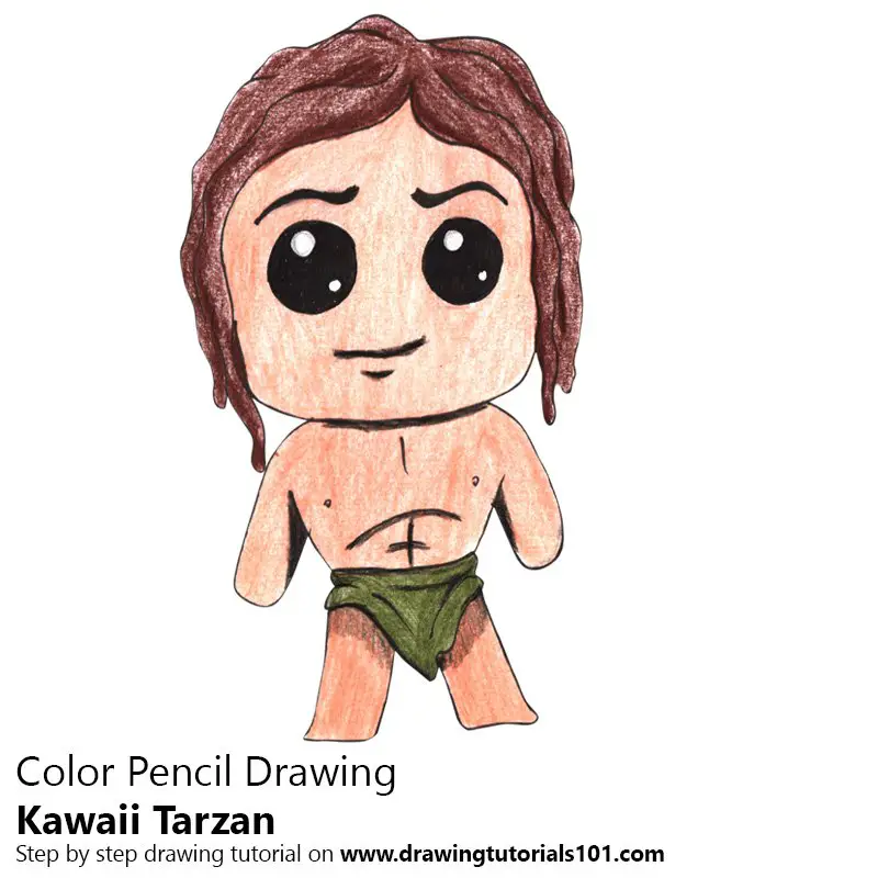 Kawaii Tarzan Color Pencil Drawing