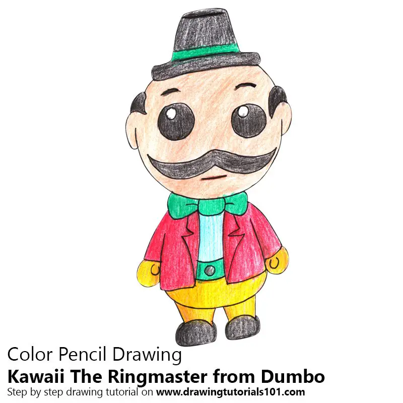 Kawaii The Ringmaster from Dumbo Color Pencil Drawing