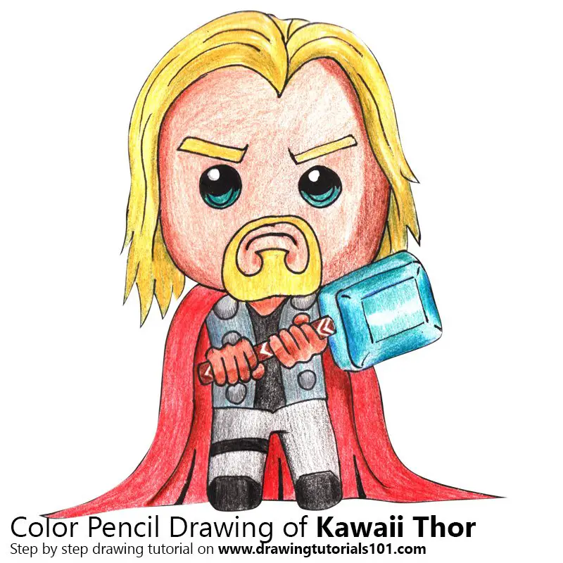 Kawaii Thor Color Pencil Drawing
