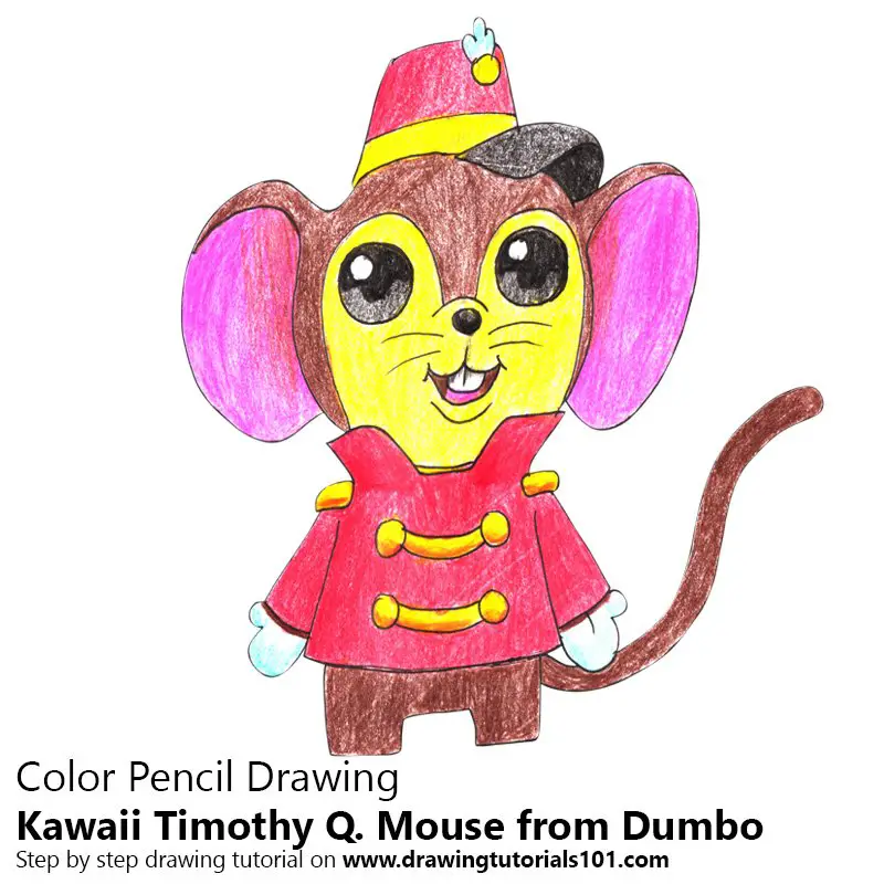 Kawaii Timothy Q. Mouse from Dumbo Color Pencil Drawing