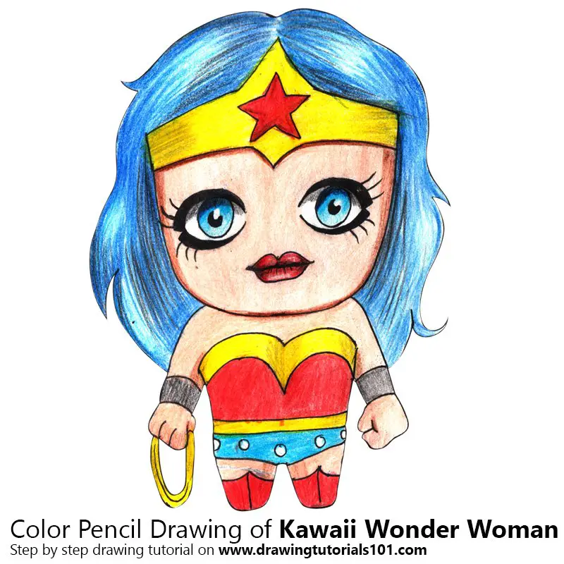 Kawaii Wonder Woman Color Pencil Drawing