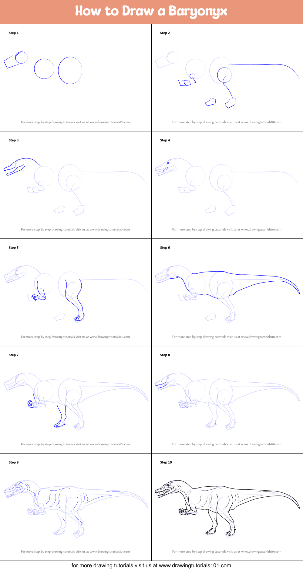 How to Draw a Baryonyx printable step by step drawing sheet ...