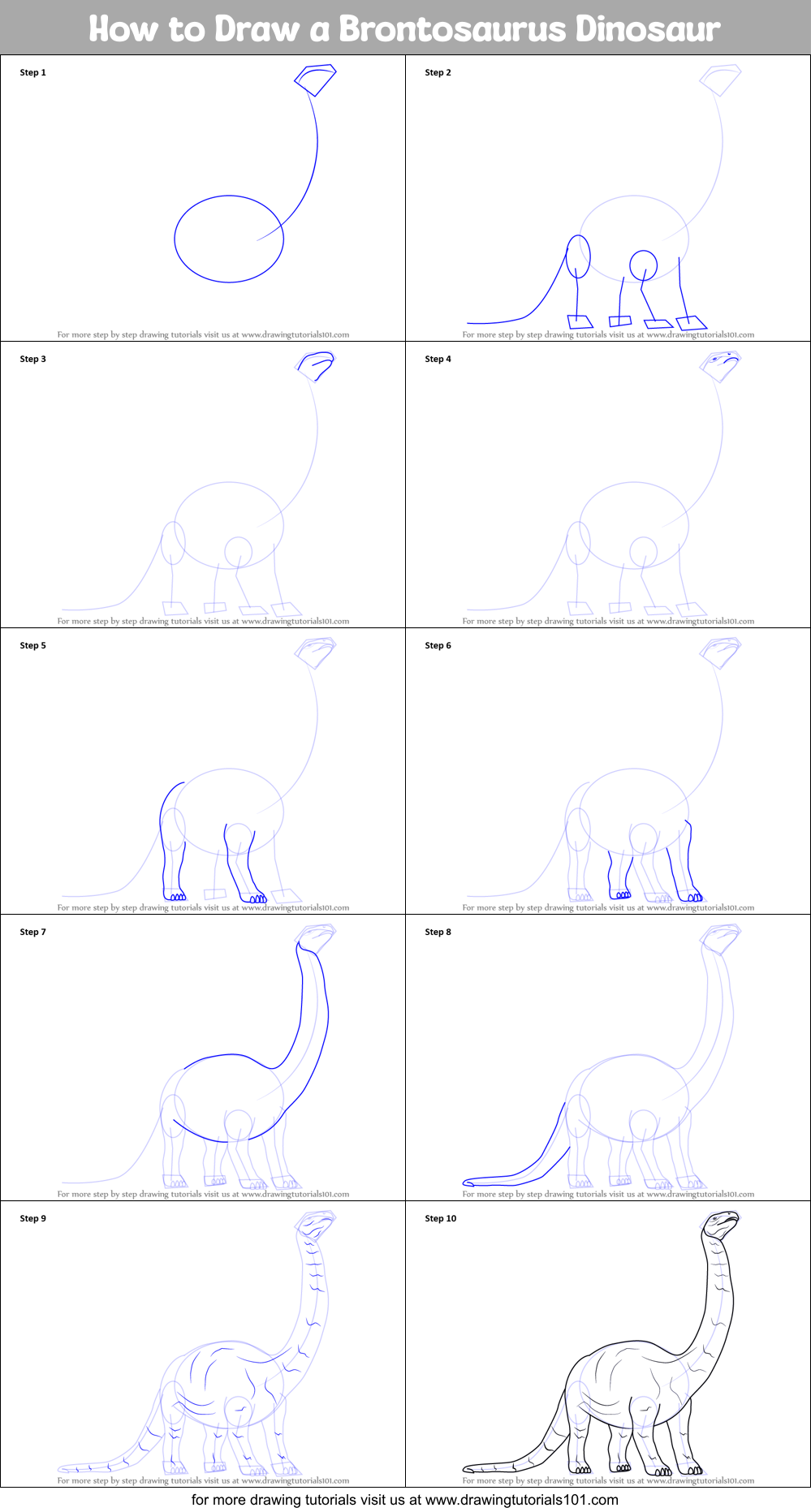 How to Draw a Brontosaurus Dinosaur printable step by step drawing