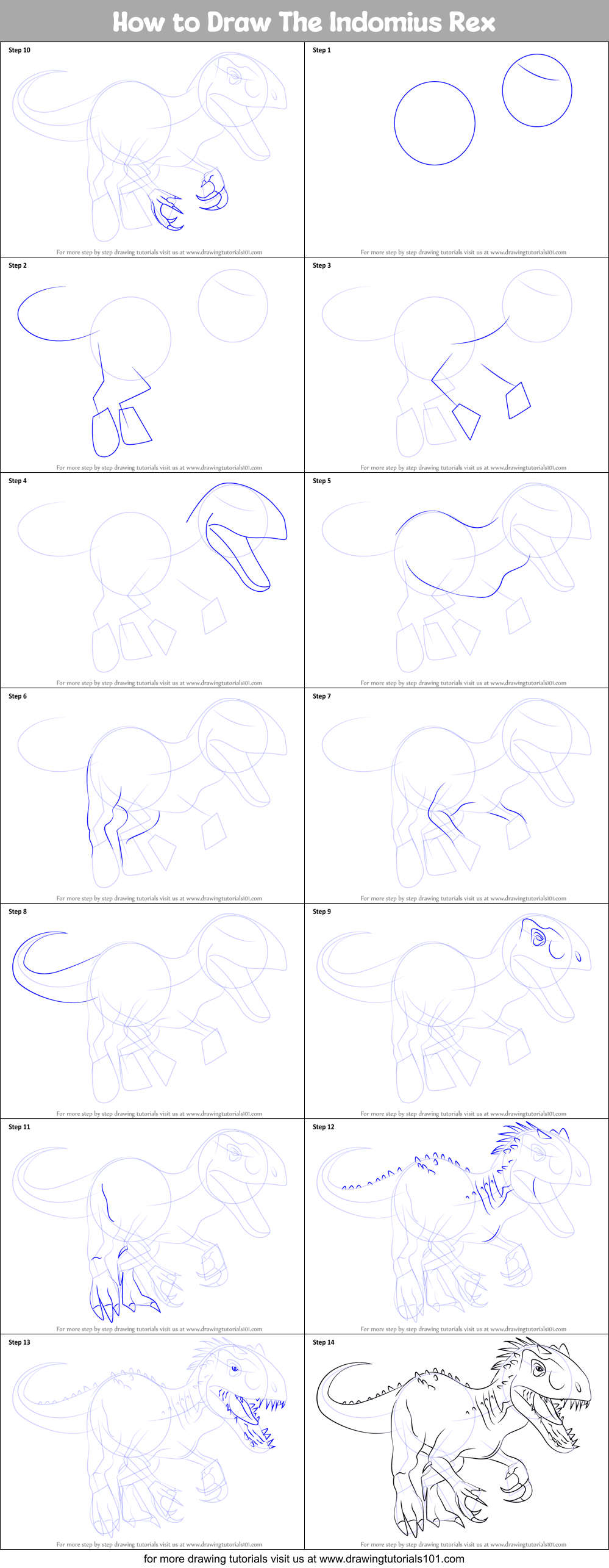 How to Draw The Indomius Rex printable step by step drawing sheet ...
