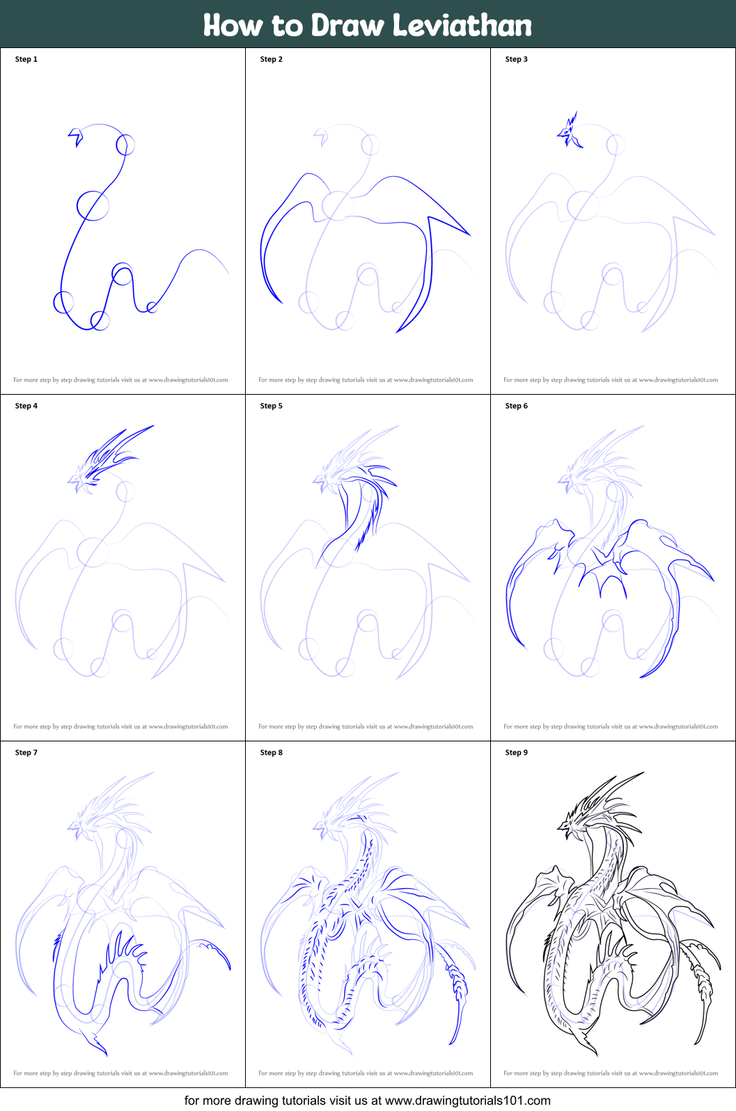 How to Draw Leviathan printable step by step drawing sheet