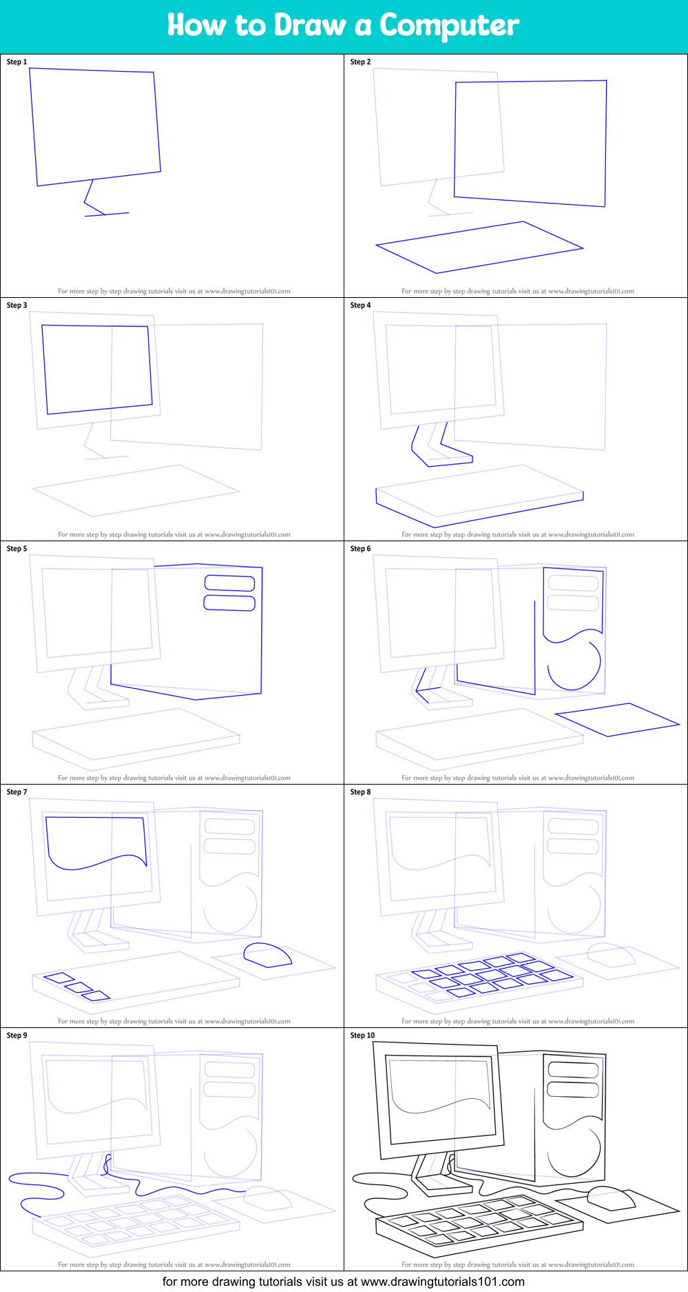 How To Draw A Computer Printable Step By Step Drawing Sheet ...